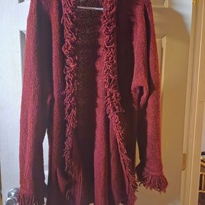 Women's Fringed Burgundy Sweater
